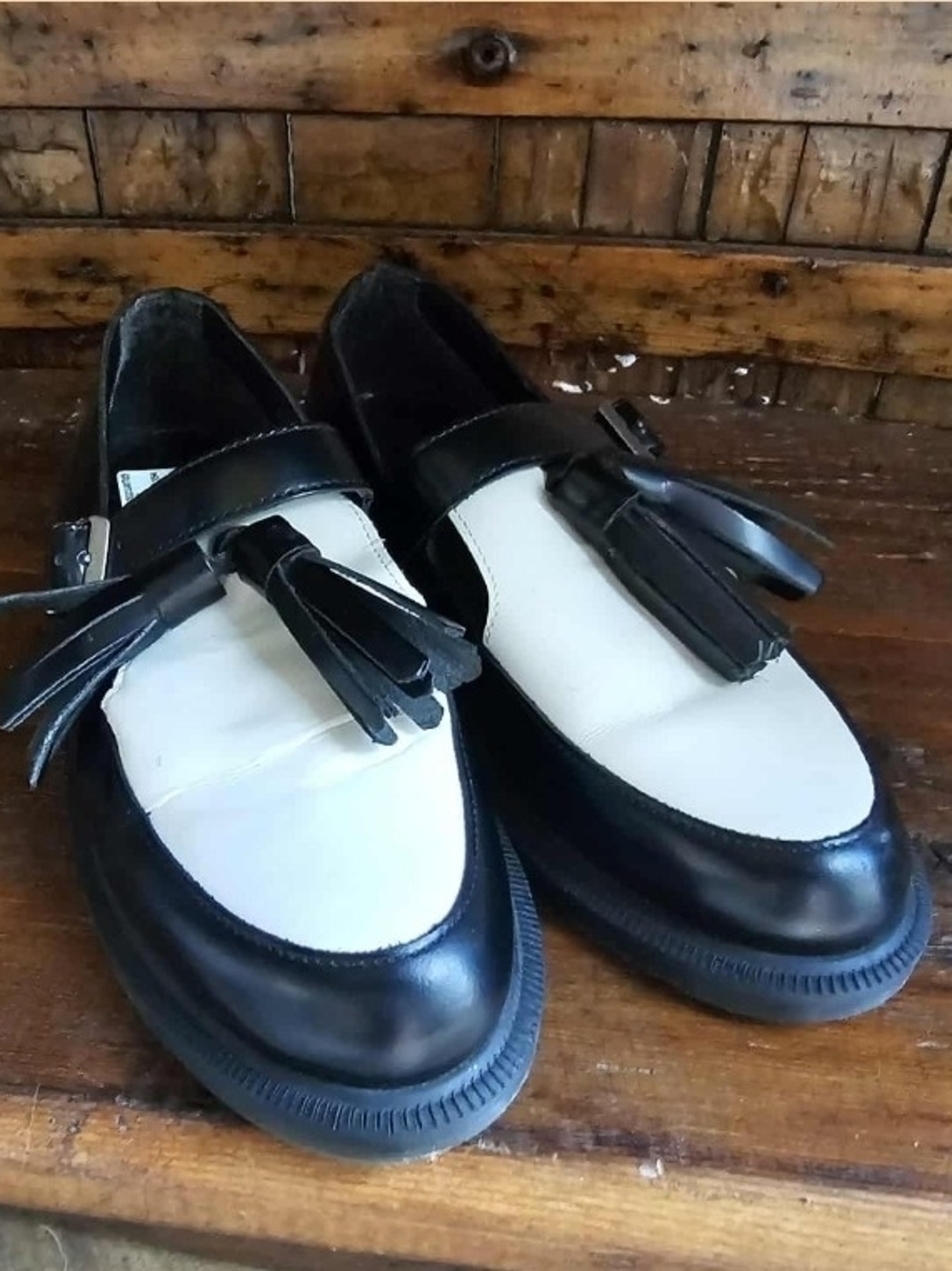Dr. Martens Black and White Kids Tassel Loafers